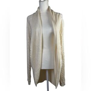 Lauren Ralph Lauren Cream Cable Knit Open Front Long Circle Cardigan Sweater
